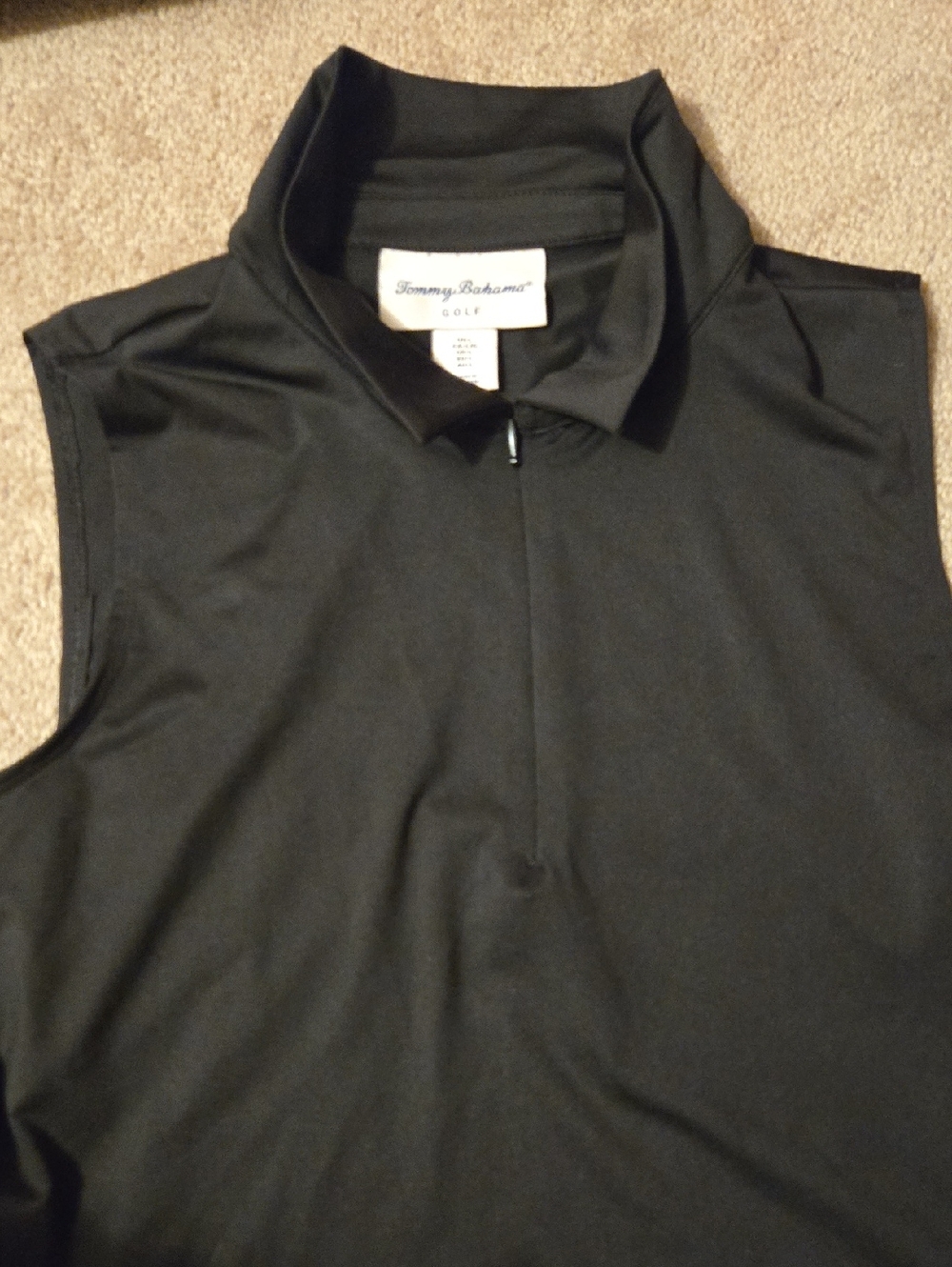 Tommy Bahama Golf Black Sleeveless Zip Polo